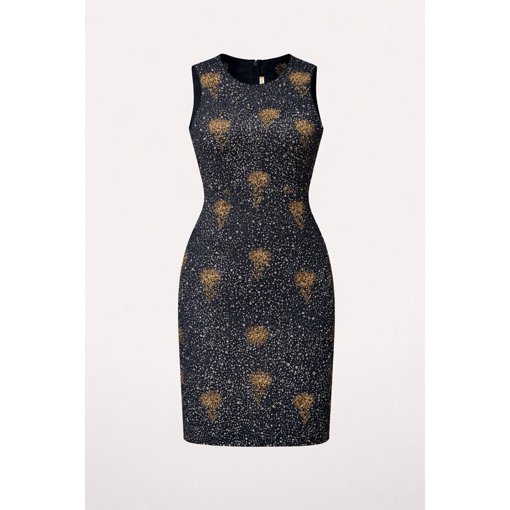Balenciaga Ghesquière 2007 Popcorn Cloqué Stardust Floral Dress Sz 6 Navy Fairy